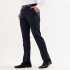 Men's Dark Blue Slim Fit Flat-Front Formal Trousers, Dark Blue, small