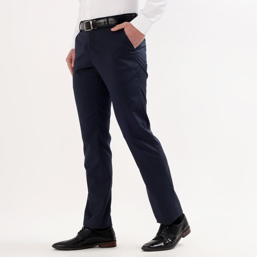 Men's Dark Blue Slim Fit Flat-Front Formal Trousers, Dark Blue, large