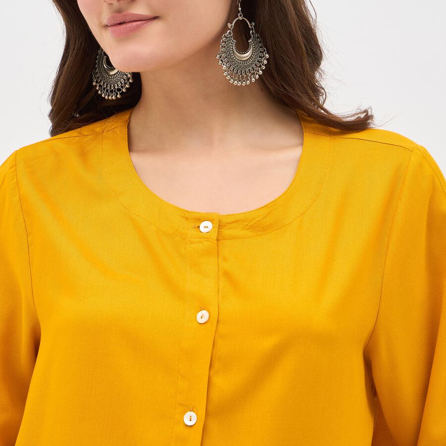 Women's Bright Mustard Yellow Round Neck Printed Kurti, Yellow, large image number null