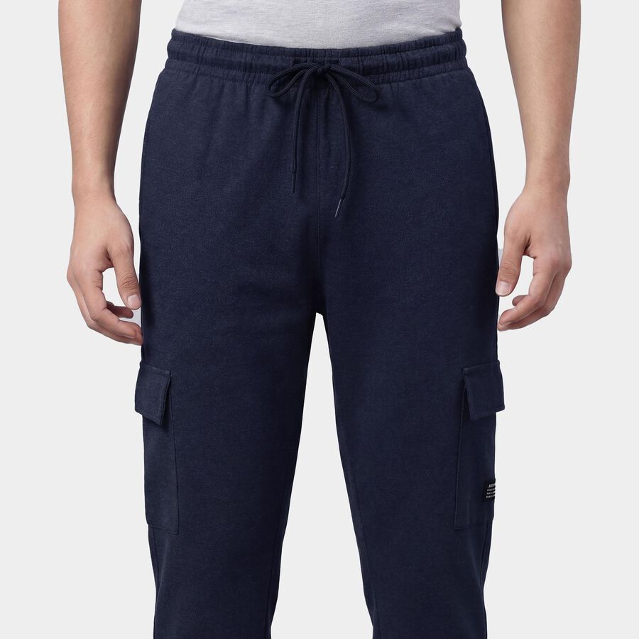 Men's Navy Blue Slim Fit Side-Striped Track Pants, Mid Blue, large