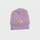 Women's Lilac Floral Embellished Beanie Cap, लाइलेक, small