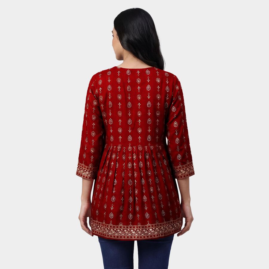 Women's Maroon Round Neck Printed Kurti, Maroon, large