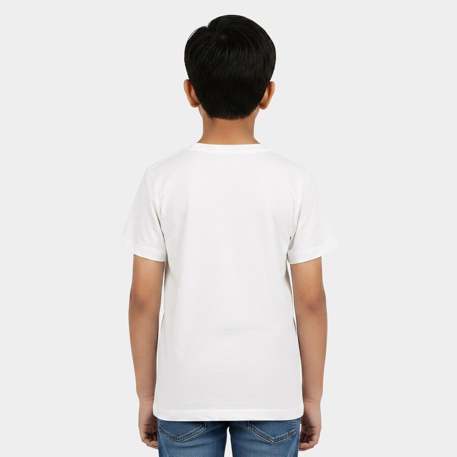 Boys White Round Neck Regular Boys T-Shirt, सफ़ेद, large