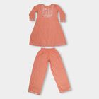 Girls' Muted Peach Embroidered Kurta and Pant Fusion Set, पीच, small image number null