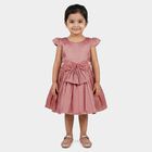 Girls' Pink Bow Embellished Pleated Party Wear Frock, हल्का गुलाबी, small