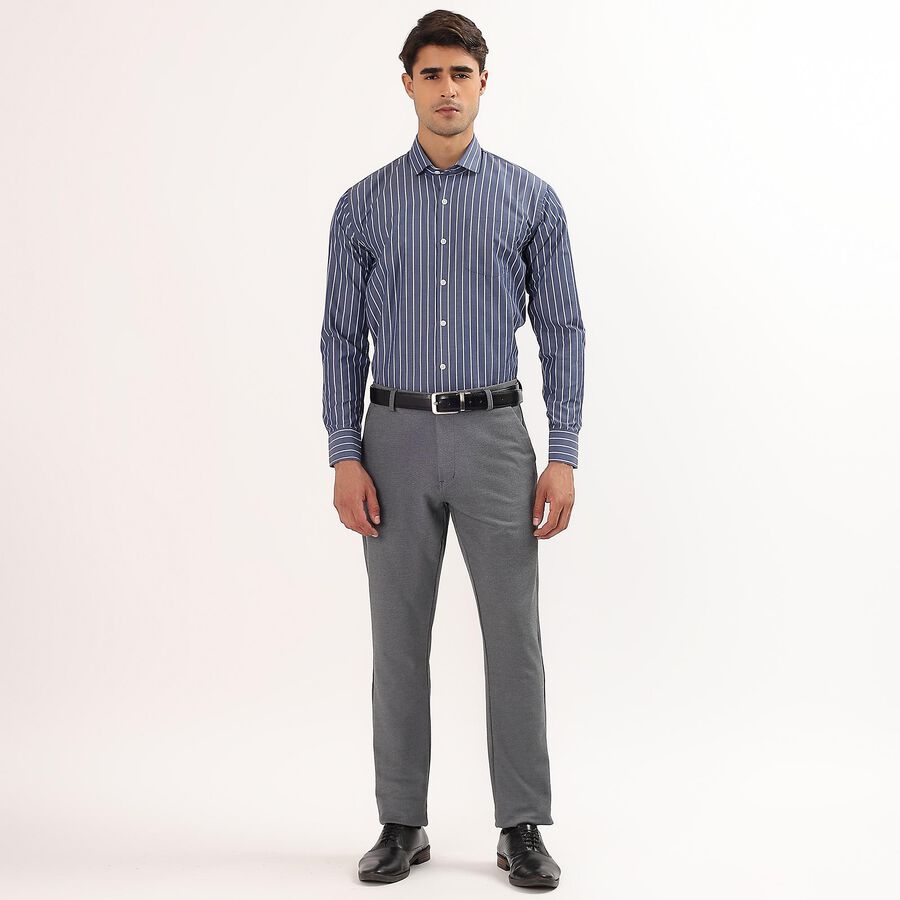 Men's Deep Midnight Navy Blue Button Down Slim Fit Formal Shirt, Navy Blue, large image number null