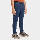 Boys' Navy Blue Slim Fit Drawstring Waist Jeans, Dark Blue, small