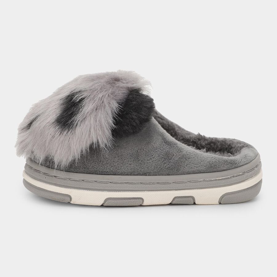 Kids Muted Charcoal Grey Fur Slip-On Winter Slippers, Grey, large image number null