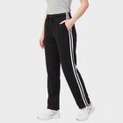 Women's Black Straight Fit Side-Striped Track Pants, Black, small