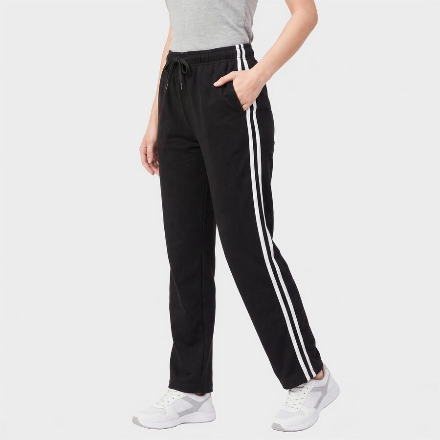 Women's Black Straight Fit Side-Striped Track Pants, Black, large