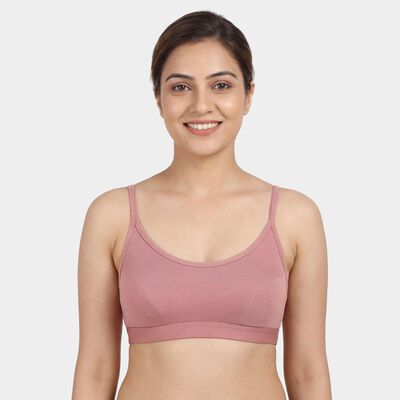 Women's Pink Cotton Blend Round Neck Wireless Non-Padded Bra