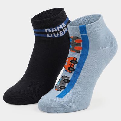 Boys' Regular Fit Ankle Length Pack of 2 Socks ( Blue, Black)