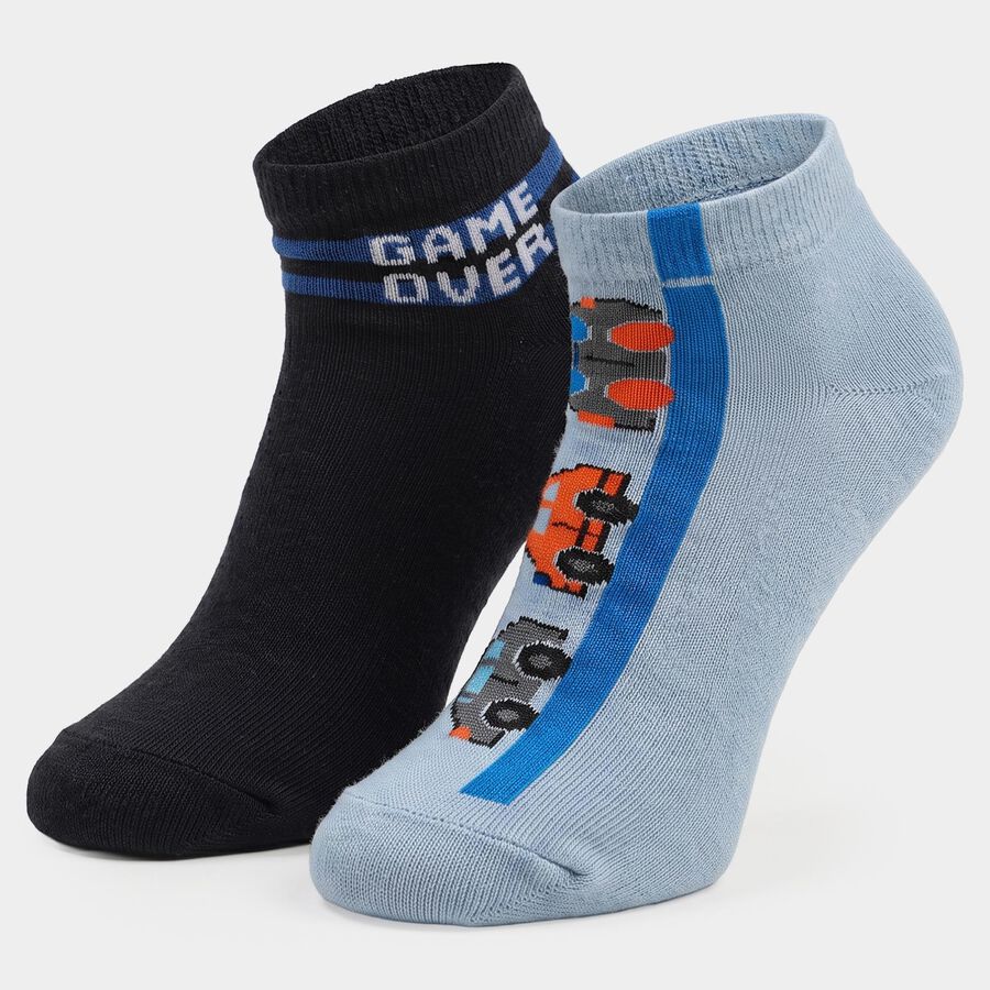 Boys' Regular Fit Ankle Length Pack of 2 Socks ( Blue, Black), नेवी ब्लू, large