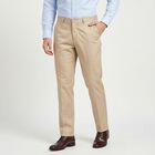 Men's Beige Slim Fit Flat-Front Formal Trousers, Beige, small
