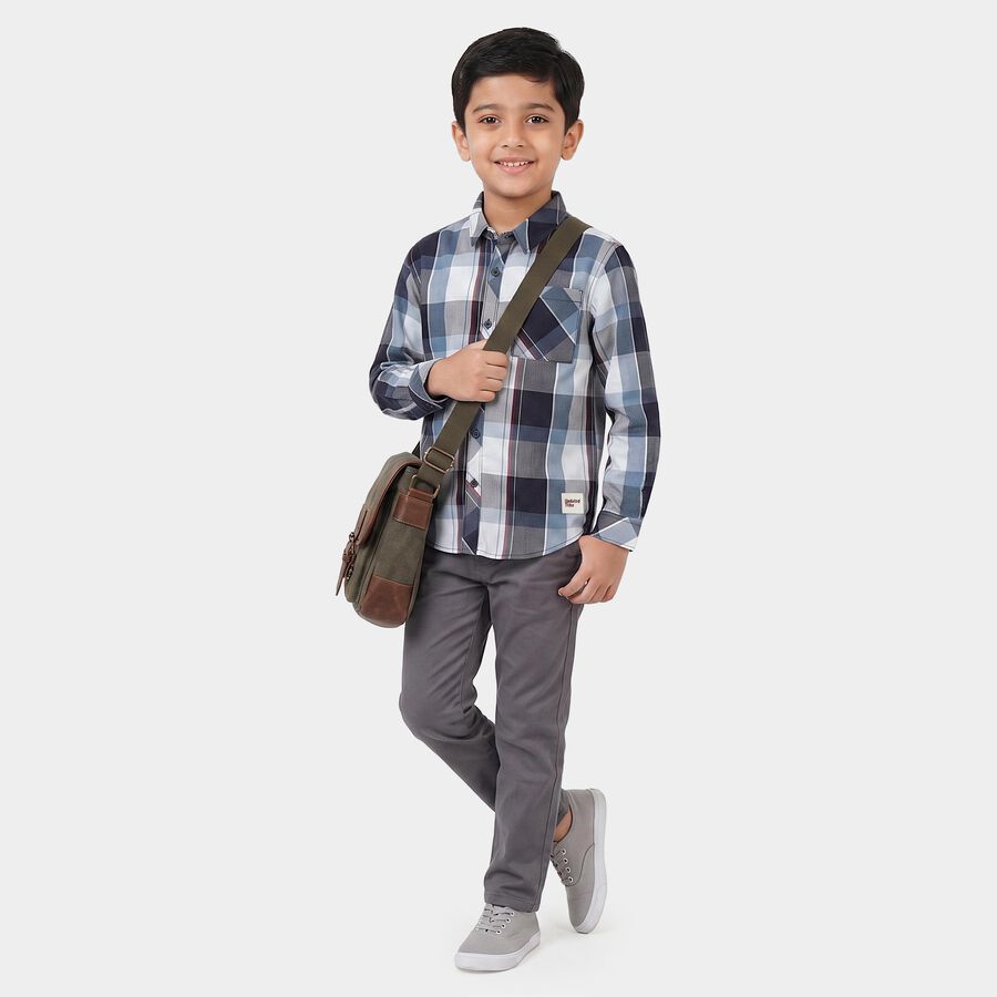 Boys Mid Blue Cotton Collar Shirt, Mid Blue, large