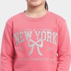 Girls' Pink Round Neck Graphic Pullover Sweatshirt, Pink, small