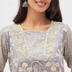 Women's Light Lavender Gray Cotton Square Neck Embroidered Kurta, Light Grey, small image number null