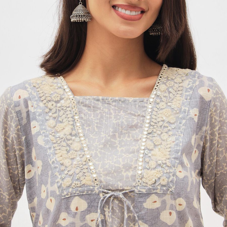 Women's Light Lavender Gray Cotton Square Neck Embroidered Kurta, Light Grey, large image number null