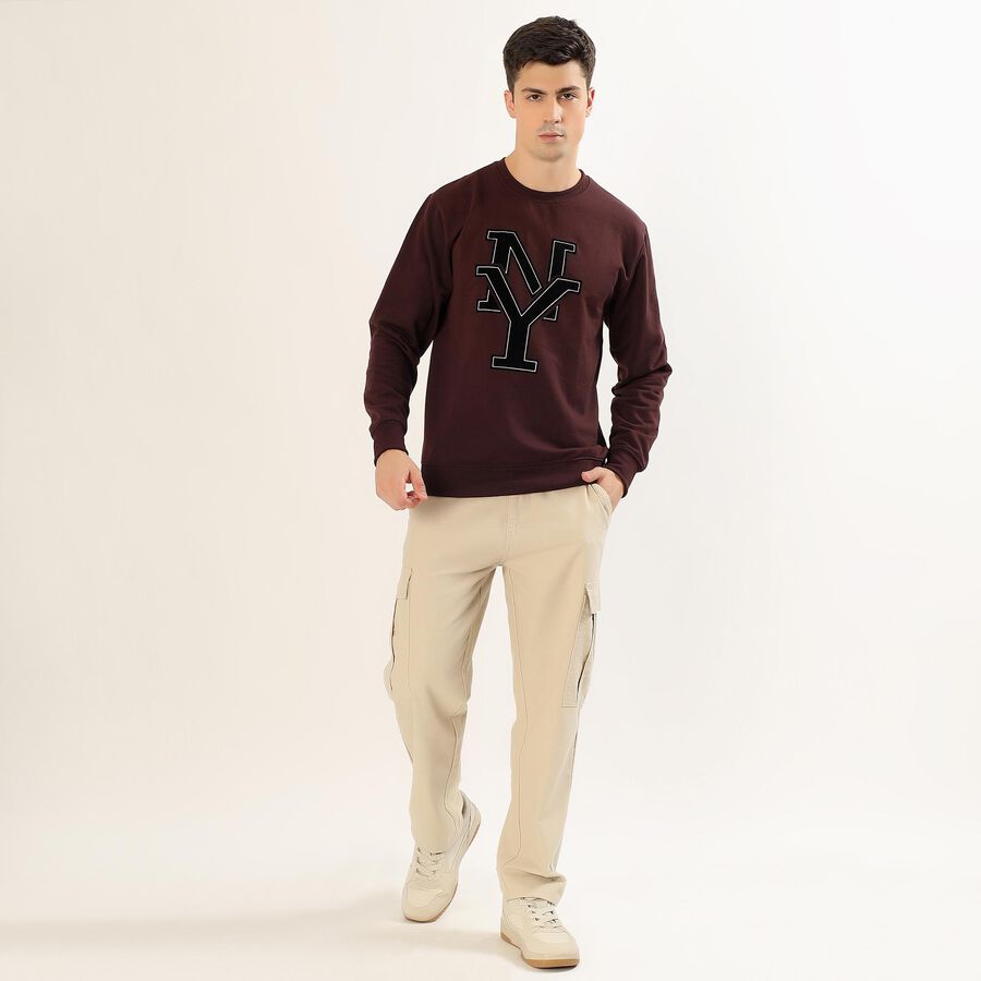 Men's Deep Maroon Crew Neck Casual Sweatshirt, वाइन, large image number null