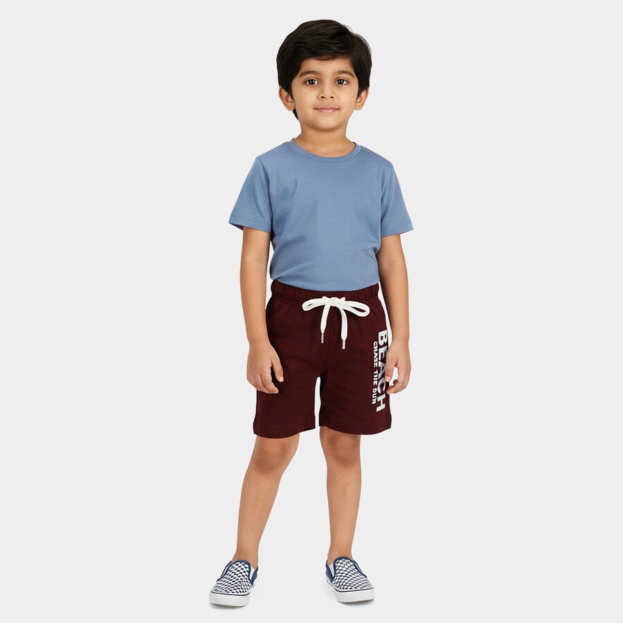 Boys' Maroon Regular Fit Printed Bermuda Shorts, Maroon, large