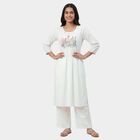 Women's White Cotton Round Neck Straight Kurta, White, small