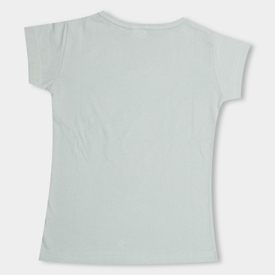 Girls' Mint Green Cotton Blend Round Neck Short Sleeve T-Shirt, Light Green, large image number null
