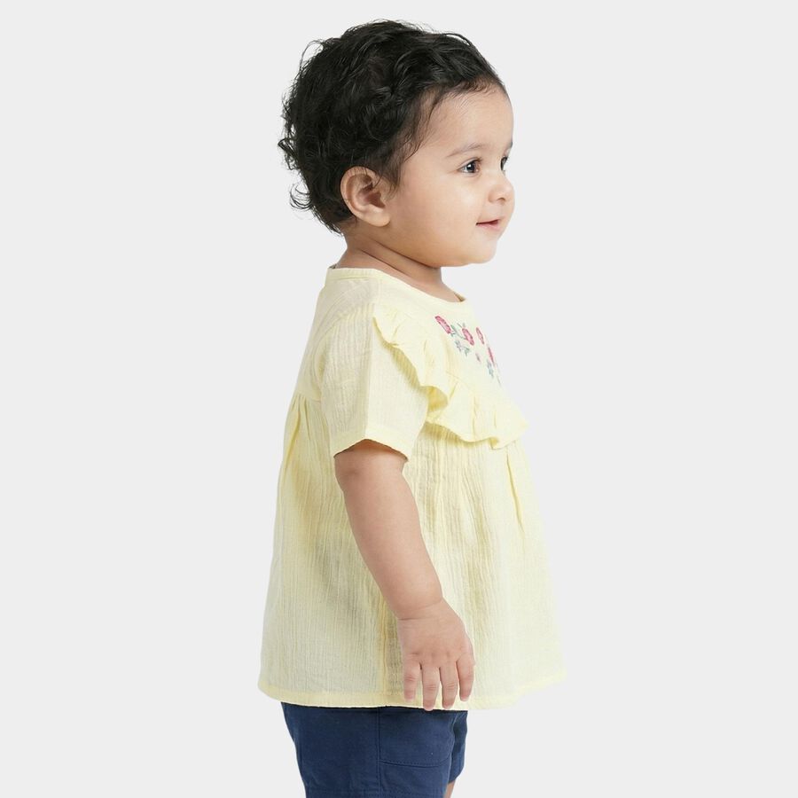 Infants Yellow Round Neck Casual Top, Yellow, large
