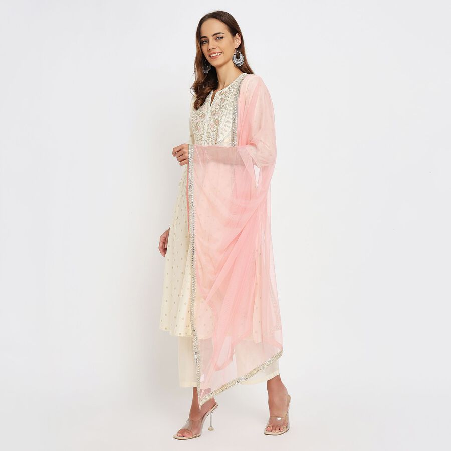 Ladies' Kurta Pyjama Set with Dupatta, ऑफ व्हाइट, large image number null
