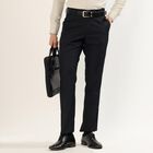 Men's Jet Black Slim Fit Flat-Front Formal Trousers, Navy Blue, small