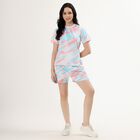 Women's Bright Pink and Blue Round Neck Playsuit Upper and Bottom Set, Light Pink, small