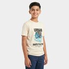 Boys' Off White Round Neck Regular Boys T-Shirt, Off White, small