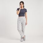 Women's Grey Straight Fit Moon Lounge Pyjama, हल्का ग्रे, small