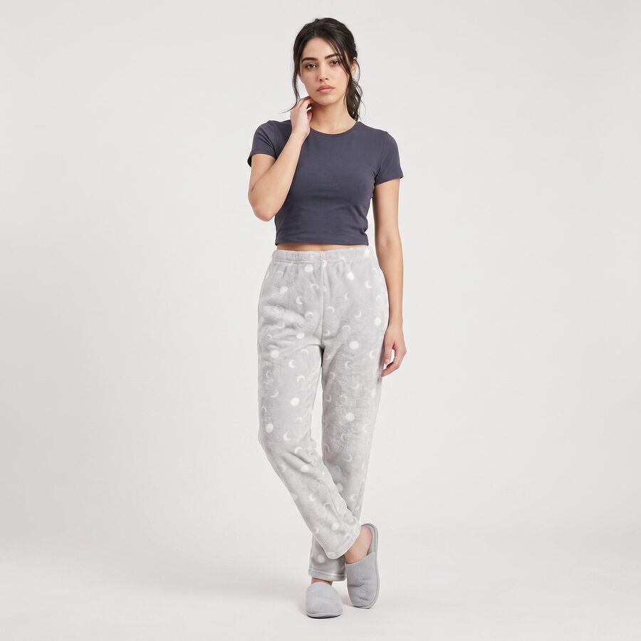 Women's Grey Straight Fit Moon Lounge Pyjama, हल्का ग्रे, large