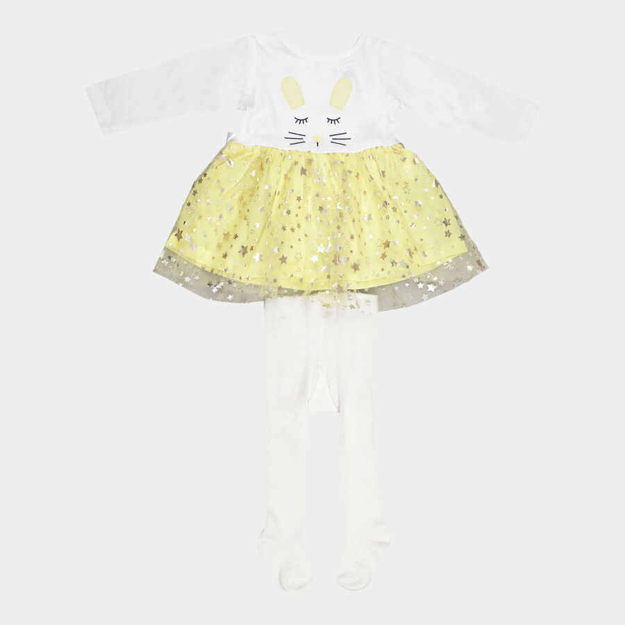 Infants Solid Round Neck Frock, Yellow, large image number null