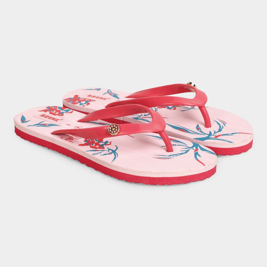 Womens Printed Sliders, गुलाबी, large image number null