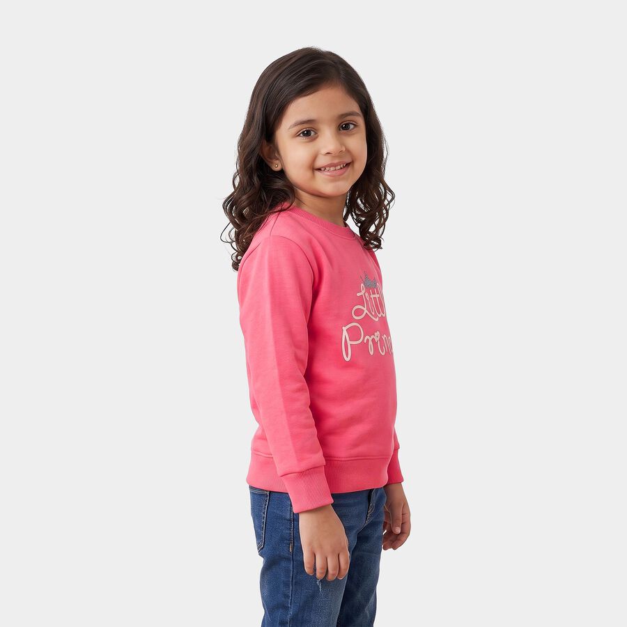 Girls' Pink Crew Neck Pullover Sweatshirt, Pink, large