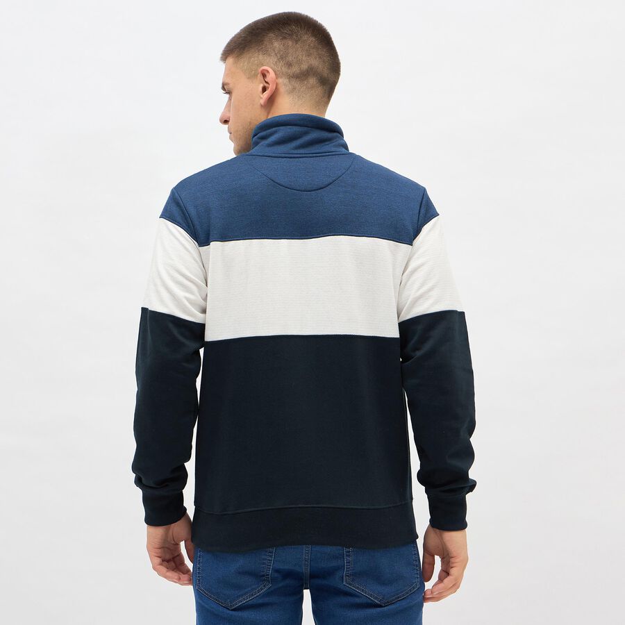 Men's Navy Blue and White High Neck Casual Sweatshirt, Light Blue, large image number null