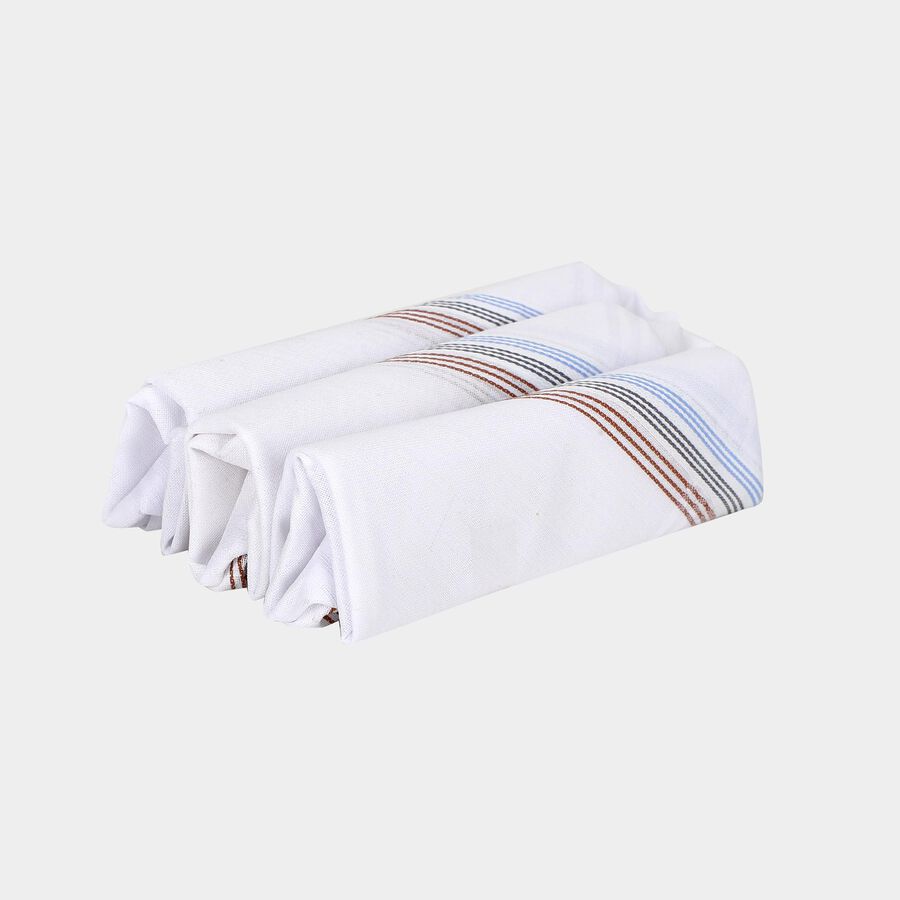 Men's White Striped Pack of 3 Handkerchief, सफ़ेद, large