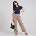Women's Grey Regular Fit Solid Elastic Waist Palazzos, हल्का ग्रे, small