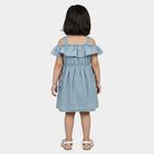 Girls' Light Blue Fit and Flare Ruffle Cold Shoulder Frock, हल्का नीला, small