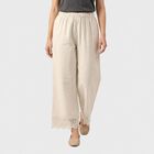 Women's Beige Regular Fit Lace Hem Palazzos, गहरा पीला, small
