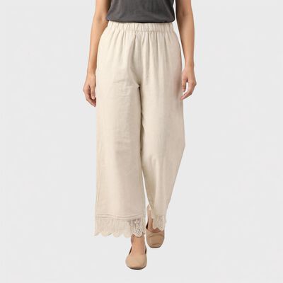 Women's Beige Regular Fit Lace Hem Palazzos