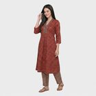 Women's Maroon V-Neck Printed Kurta, Maroon, small