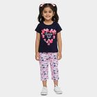 Girls' Navy Blue Round Neck Graphic Top and Capri Set, नेवी ब्लू, small