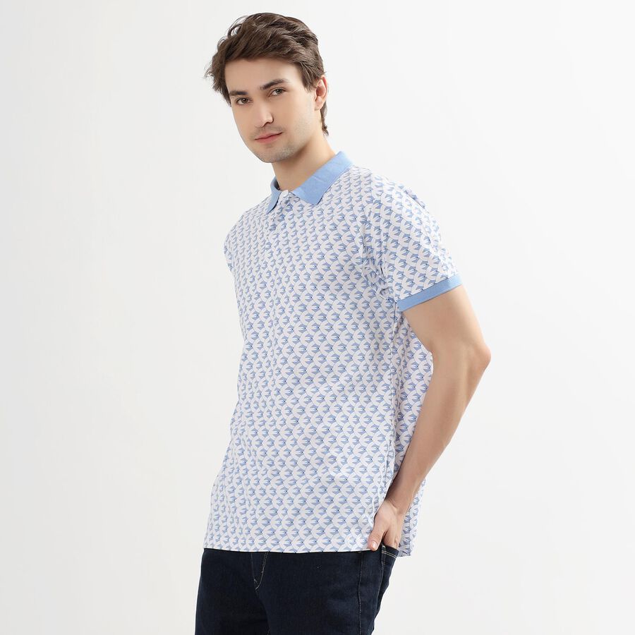 Men's Light Blue Cotton Polo Neck Printed T-Shirt, Light Blue, large image number null