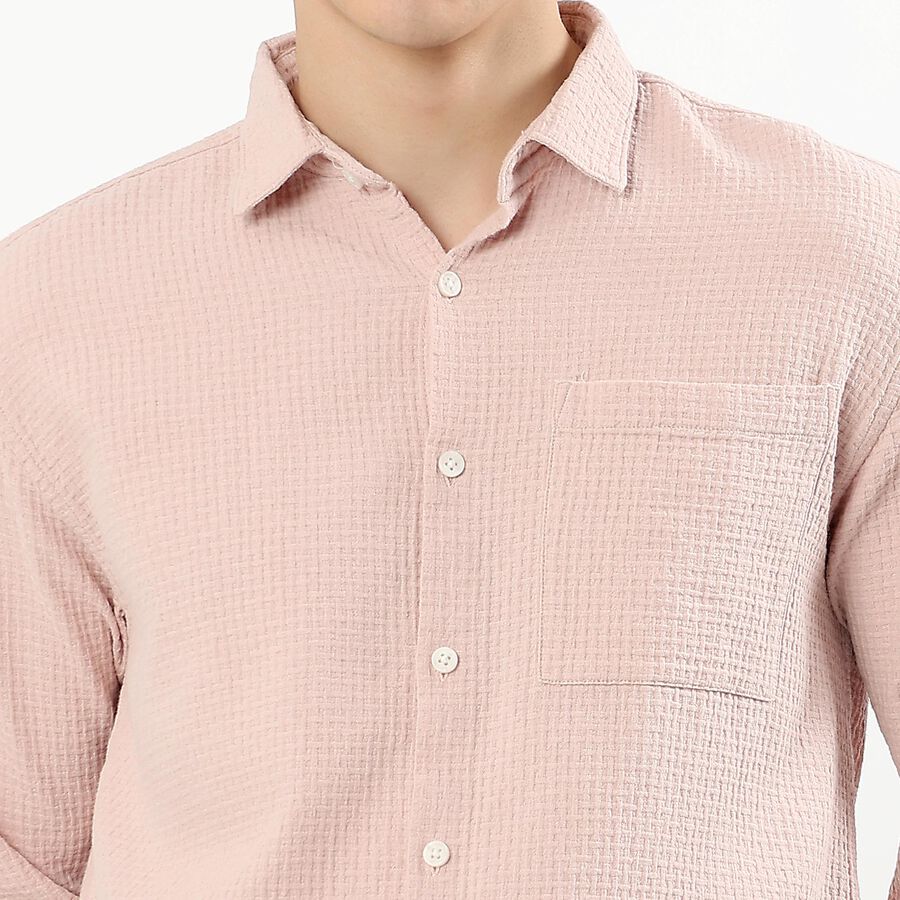 Men's Pale Pink Cotton Classic Collar Casual Shirt, Peach, large image number null