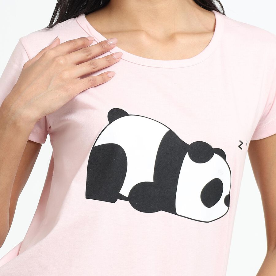 Ladies' Soft Pink Round Neck Casual Nighty, Light Pink, large