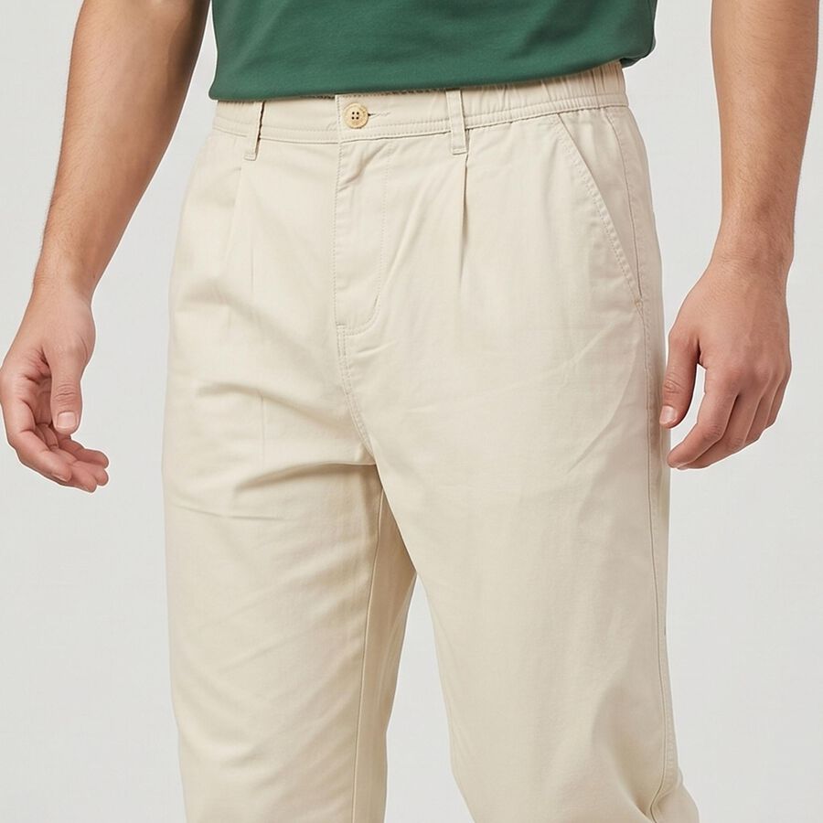Men's Cream Slim Fit Chino Trousers, Off White, large