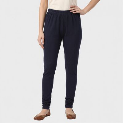 Women's Navy Blue Cotton Blend Elastic Waist Slim Fit Churidar