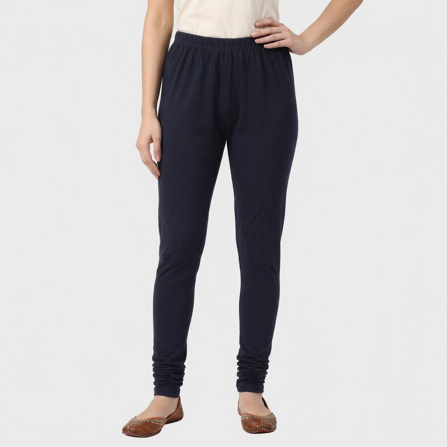 Women's Navy Blue Cotton Blend Elastic Waist Slim Fit Churidar, नेवी ब्लू, large